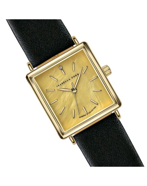 Montre Gisèle en Cuir & Diamant noire