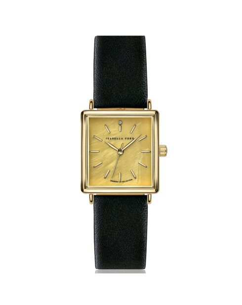 Montre Gisèle en Cuir & Diamant noire