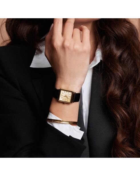 Montre Gisèle en Cuir & Diamant noire