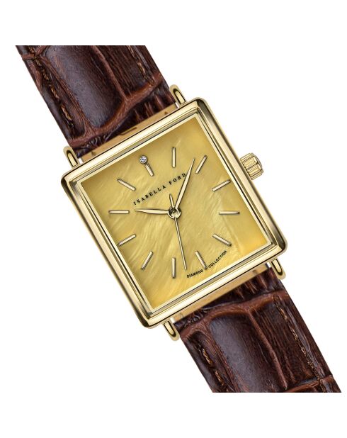Montre Gisèle en Cuir & Diamant marron