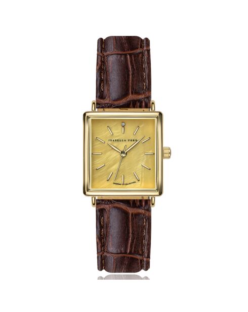 Montre Gisèle en Cuir & Diamant marron