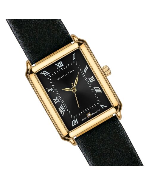Montre Elene en Cuir & Diamant noire