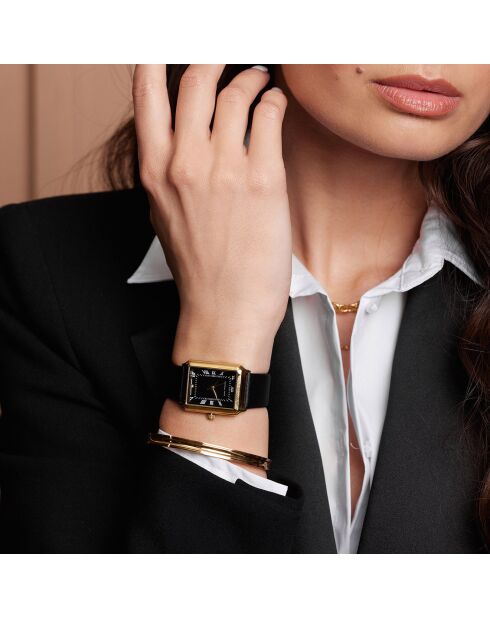 Montre Elene en Cuir & Diamant noire