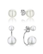 2 Paires de Boucles d'Oreilles Agata en Acier & Perle de coquillage argentées
