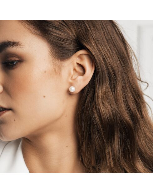 2 Paires de Boucles d'Oreilles Agata en Acier & Perle de coquillage argentées