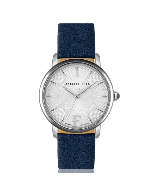 Set Montre 2 Bracelets Adore en Acier, Cuir & Diamant argenté/bleu foncé