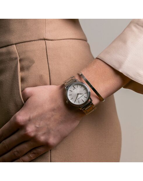 Set Montre 2 Bracelets Adore en Acier, Cuir & Diamant argenté/bleu foncé