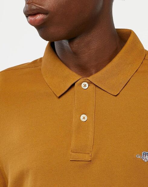 Polo Regular Fit manches longues uni piqué marron moyen