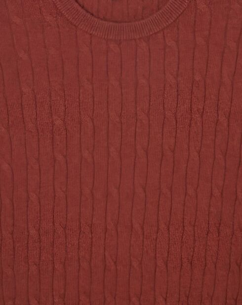 Pull 100% Laine d'agneau col rond Cable orange moyen
