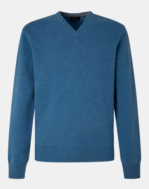 Pull 100% Laine d'agneau col V bleu ciel