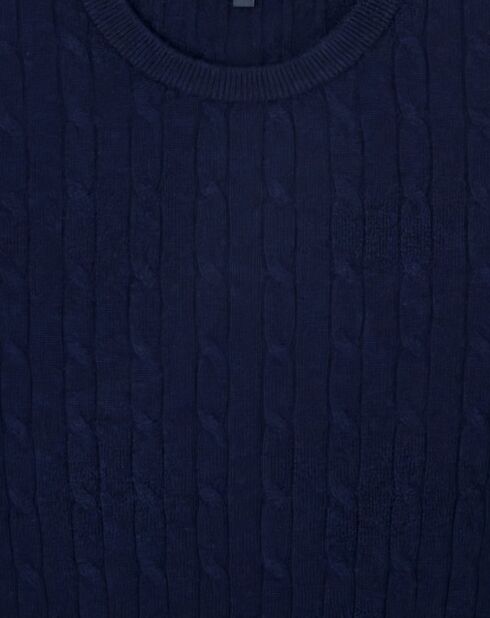 Pull 100% Laine d'agneau col rond Cable Fin bleu