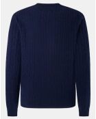 Pull 100% Laine d'agneau col rond Cable Fin bleu