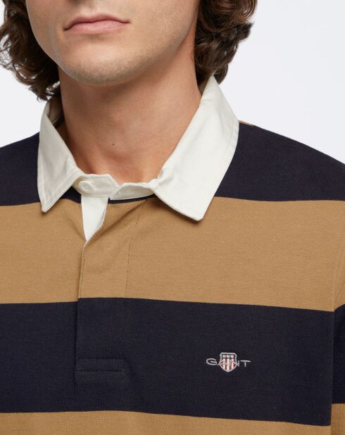 Polo Regular Fit manches longues Stripe beige/bleu marine