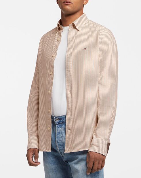 Chemise Slim Fit Oxford à rayures beige/blanc