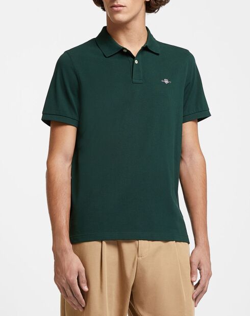 Polo Regular Fit manches courtes uni piqué vert foncé