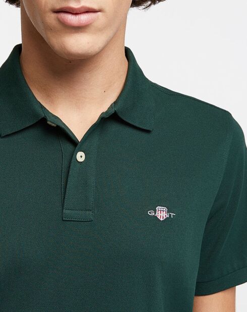 Polo Regular Fit manches courtes uni piqué vert foncé