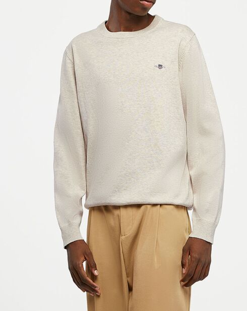 Pull col rond uni écru