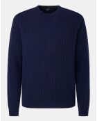 Pull 100% Laine d'agneau col rond Cable Fin bleu