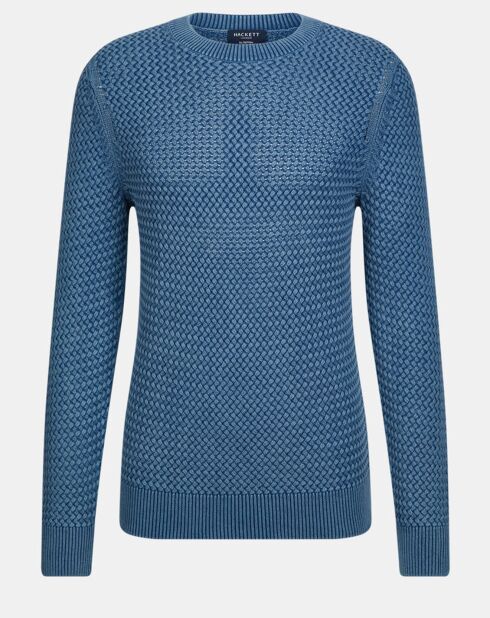 Pull col rond Texture Washed bleu moyen