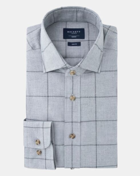 Chemise Slim Fit en Flanelle à carreaux gris clair