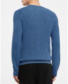 Pull col rond Texture Washed bleu moyen