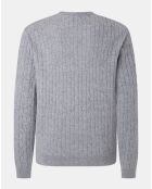 Pull 100% Laine d'agneau col rond Cable gris clair