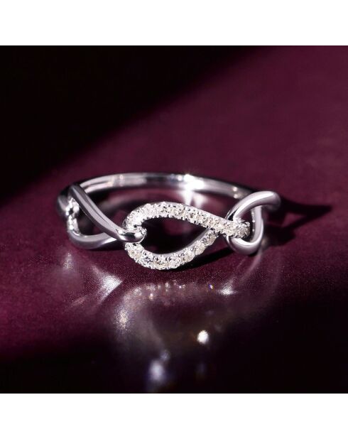 Bague Triple Boucles Diamants 0.12 ct or blanc