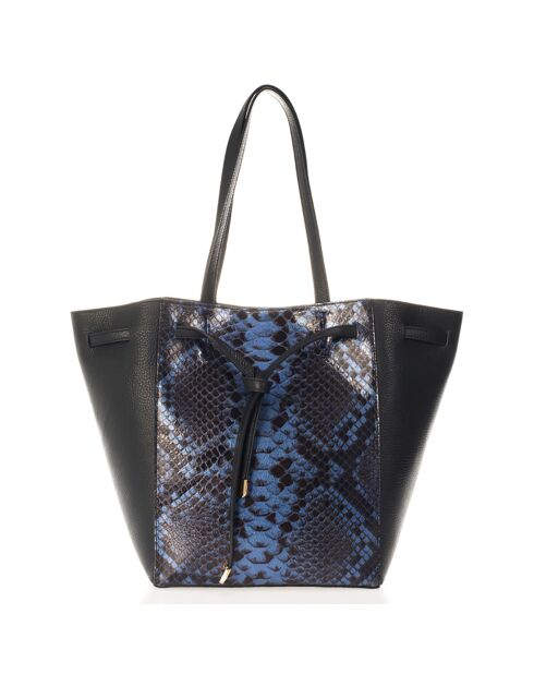 Cabas en Cuir noir/bleu  - 40x17x30 cm