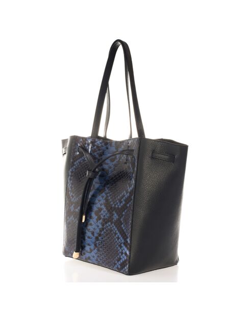 Cabas en Cuir noir/bleu  - 40x17x30 cm