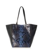 Cabas en Cuir noir/bleu  - 40x17x30 cm