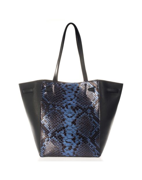 Cabas en Cuir noir/bleu  - 40x17x30 cm