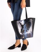 Cabas en Cuir noir/bleu  - 40x17x30 cm