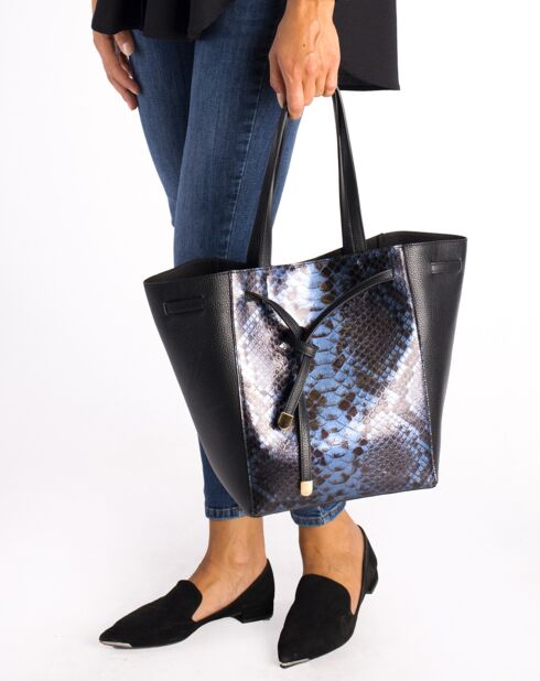 Cabas en Cuir noir/bleu  - 40x17x30 cm