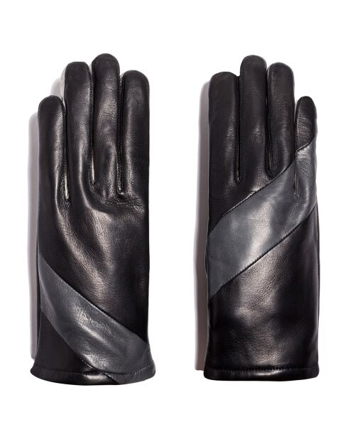 Gants en Cuir d'Agneau doublure Laine Fabio noir/fer