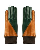 Gants en Cuir d'Agneau doublure Cachemire Gael selle marron/vert patine