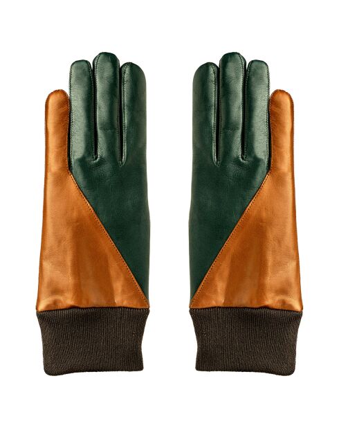 Gants en Cuir d'Agneau doublure Cachemire Gael selle marron/vert patine