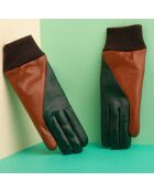 Gants en Cuir d'Agneau doublure Cachemire Gael selle marron/vert patine