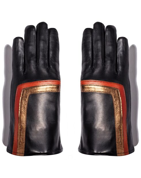 Gants en Cuir d'Agneau doublure Soie Guido noir/bronze