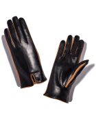 Gants en Cuir d'Agneau doublure Cachemire Hollow noir/camel