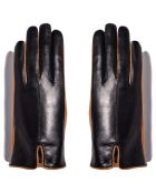 Gants en Cuir d'Agneau doublure Cachemire Hollow noir/camel