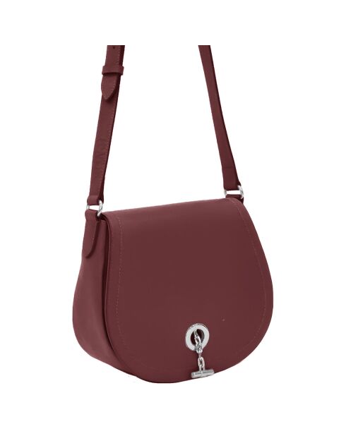 Sac bandoulière en Cuir Paris rouge bordeaux - 26x21x11 cm