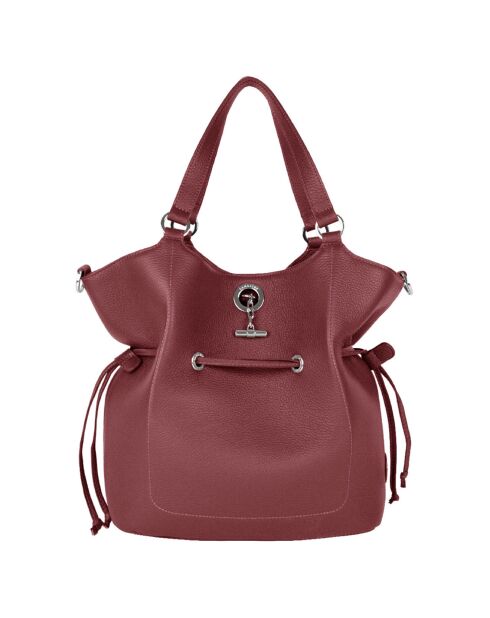 Sac porté épaule en Cuir Paris rouge bordeaux - 28x31x13.50 cm