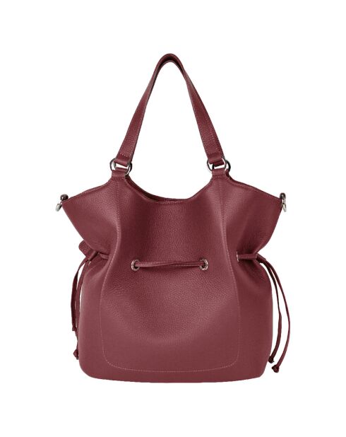 Sac porté épaule en Cuir Paris rouge bordeaux - 28x31x13.50 cm