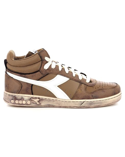 Bruin/witte leren sneakers met magische kleur