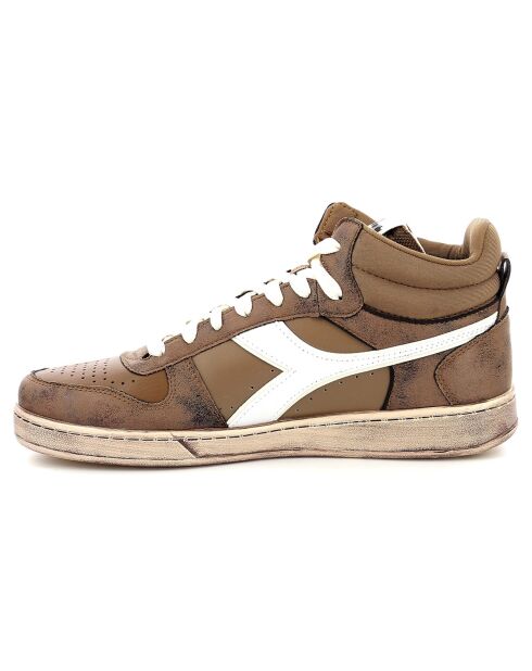 Bruin/witte leren sneakers met magische kleur