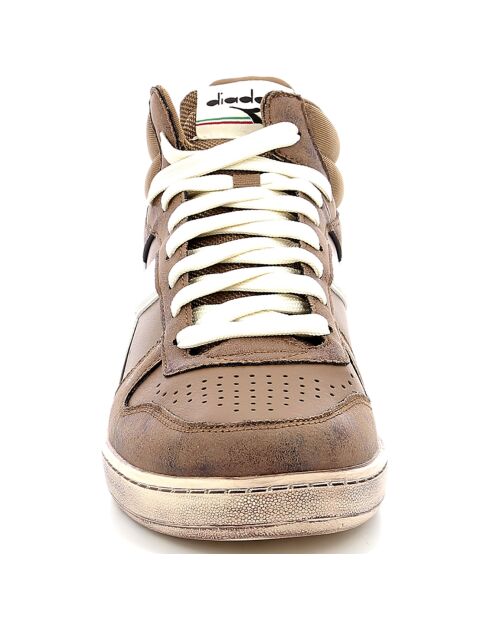 Bruin/witte leren sneakers met magische kleur