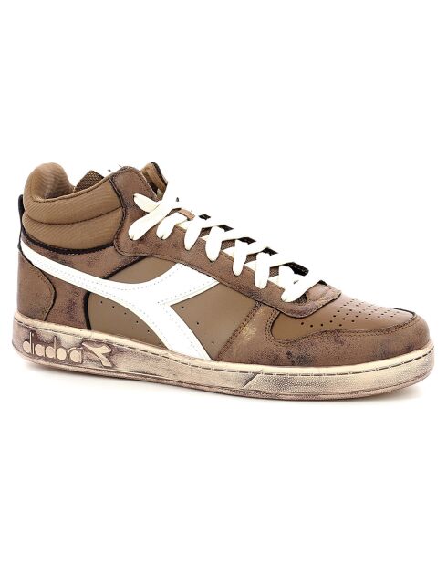 Bruin/witte leren sneakers met magische kleur