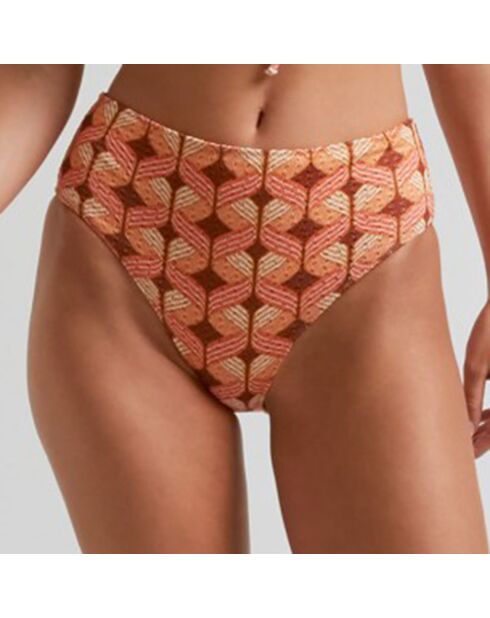 Bas de maillot de bain taille haute orange/marron