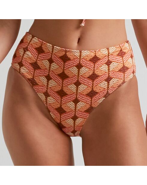 Bas de maillot de bain taille haute orange/marron