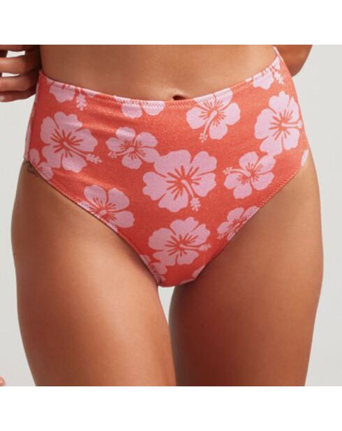 Bas de maillot de bain taille haute Maui rouge/rose